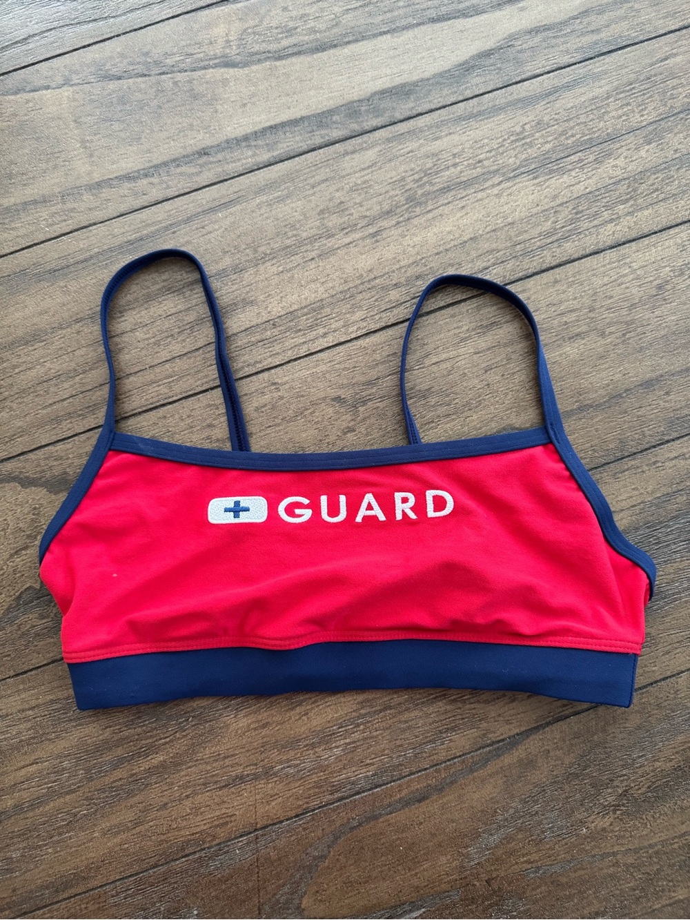 SPEEDO Red "GUARD" Lifeguard Swim Top with Navy Trim - Picture 6 of 6
